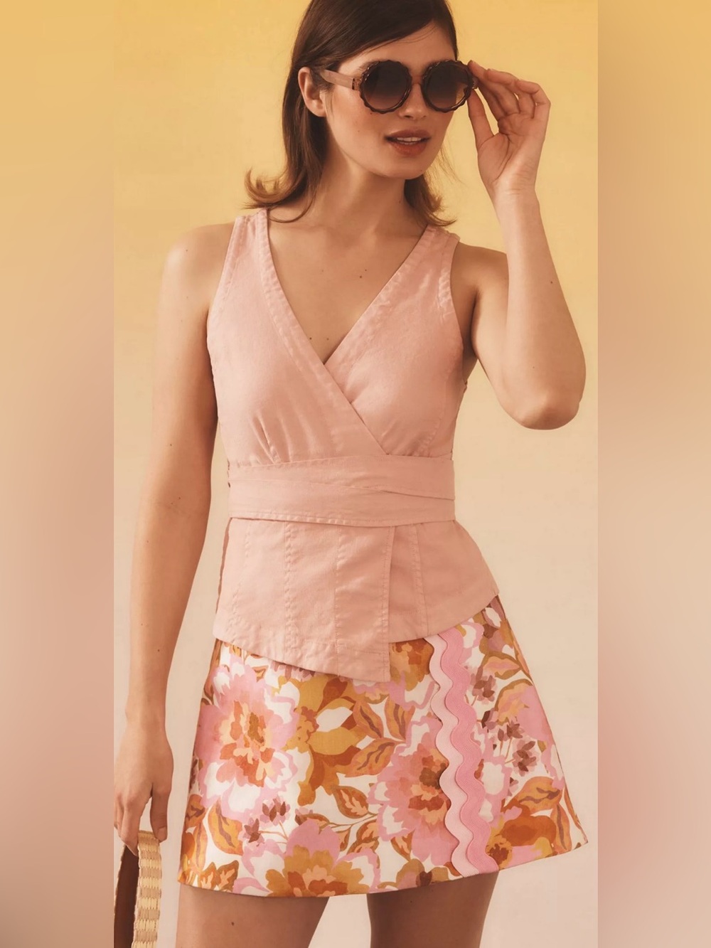 Anthropologie Tie Front Tank- Blush Pink